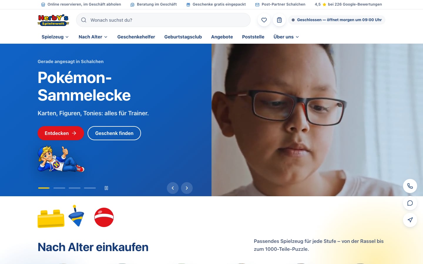 Startseite der Website von Herby's Spielewelt in Schalchen